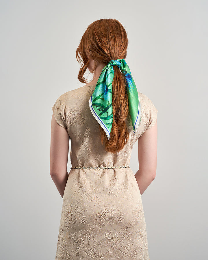 CORNFLOWERS DREAM Art-A-Porte Silk Scarf – Green and Blue