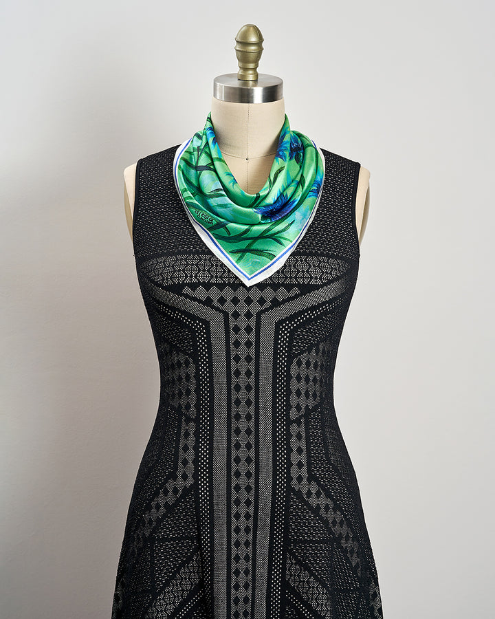 CORNFLOWERS DREAM Art-A-Porte Silk Scarf – Green and Blue