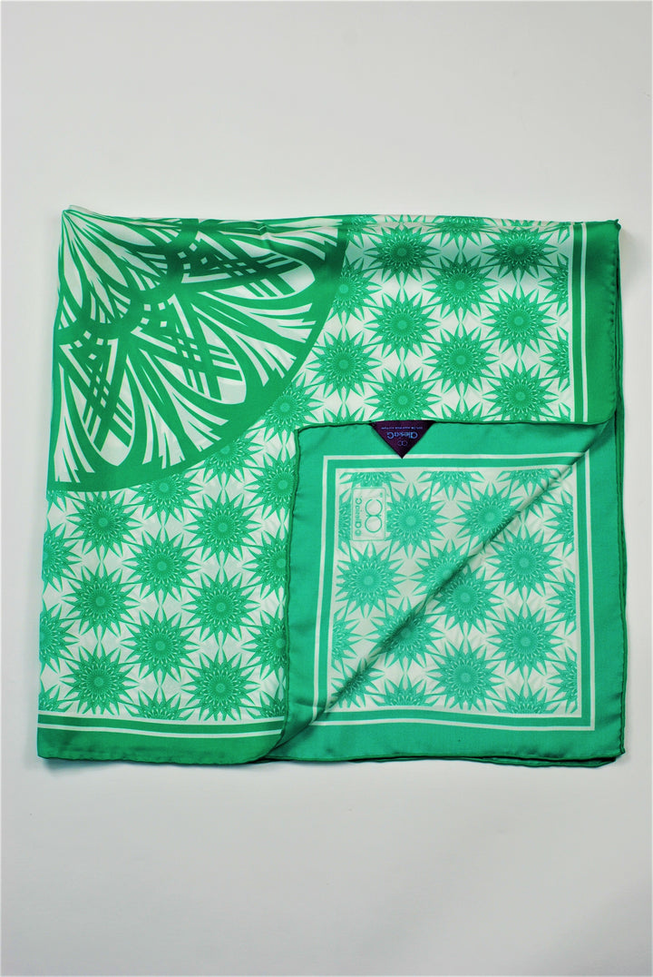 WISDOM Mandala Silk Square Scarf in Green White – Multiple Sizes by Alesia Chaika