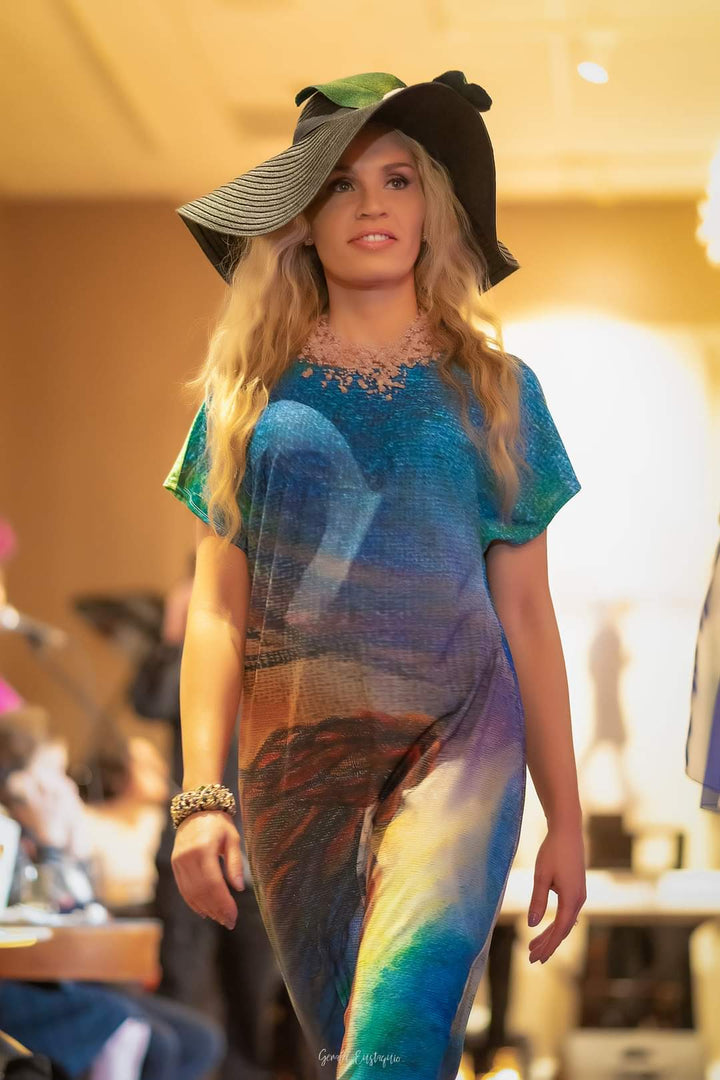 Lady Universe Stretch Maxi Dress – Scoop Neckline – Multicolor Print