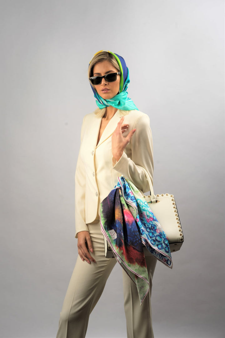 Bird of Happiness Silk Square Scarf – Multicolor – Hand Rolled Edges