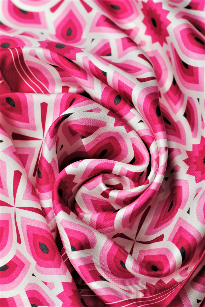 LOTUS Mandala 100% Silk Oblong Scarf in Pink White