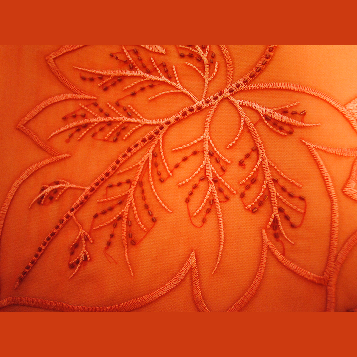 OMBRE LEAVES Embroidered Silk Long Scarf in Red White – 66.5” x 20”