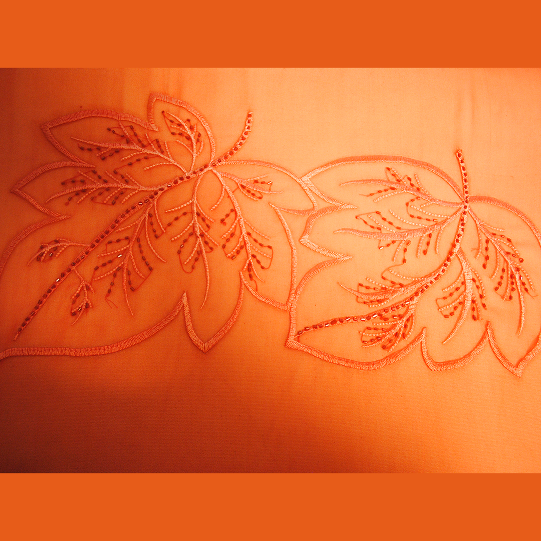 OMBRE LEAVES Embroidered Silk Long Scarf in Red White – 66.5” x 20”