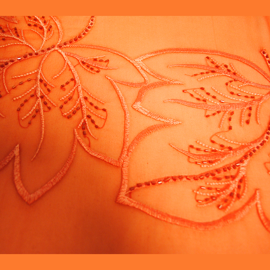 OMBRE LEAVES Embroidered Silk Long Scarf in Red White – 66.5” x 20”