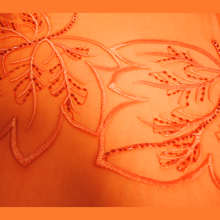 OMBRE LEAVES Embroidered Silk Long Scarf in Red White – 66.5” x 20”