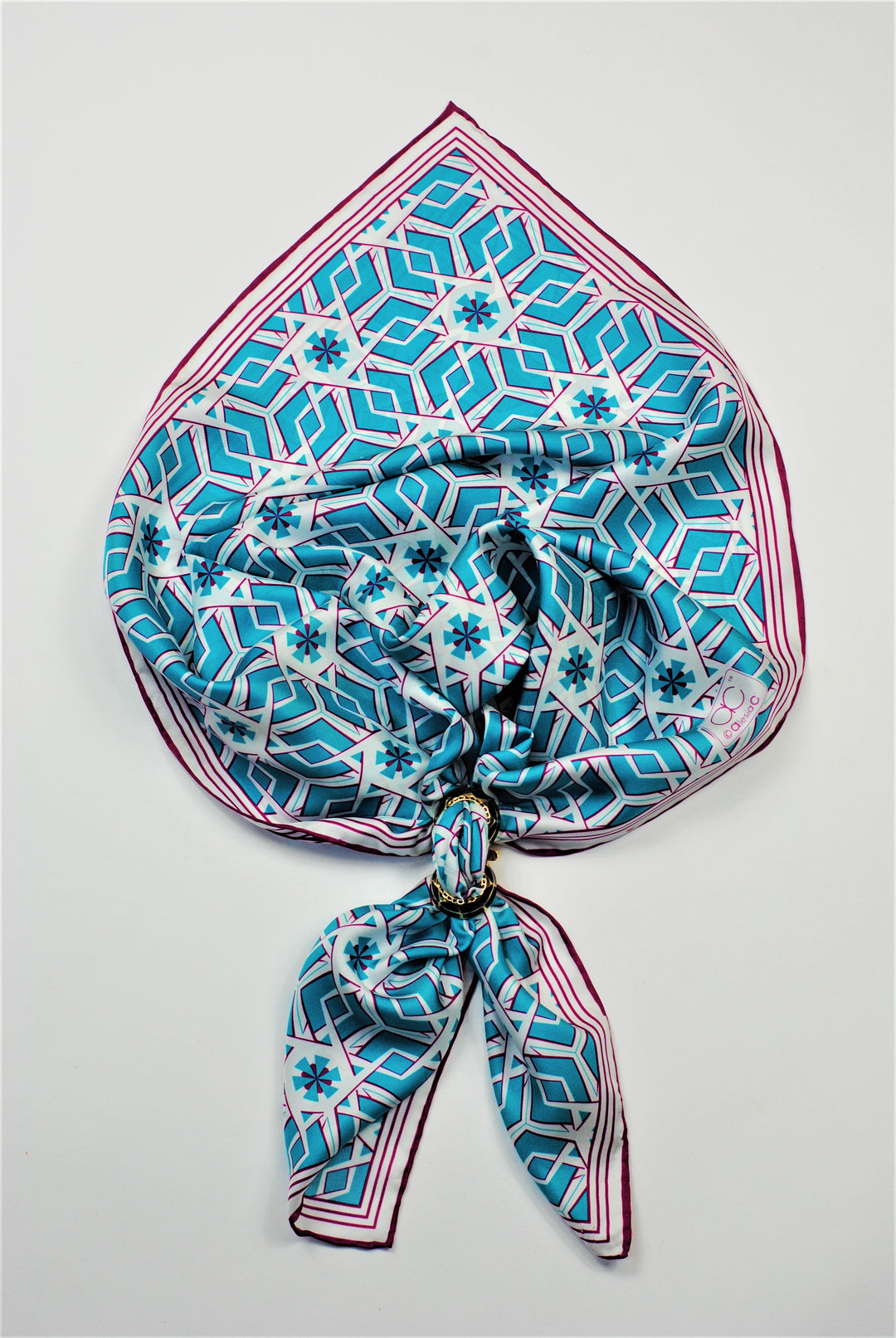 PERPETUUM MOBILE Mandala Designer Silk Scarf – Blue, White, Purple