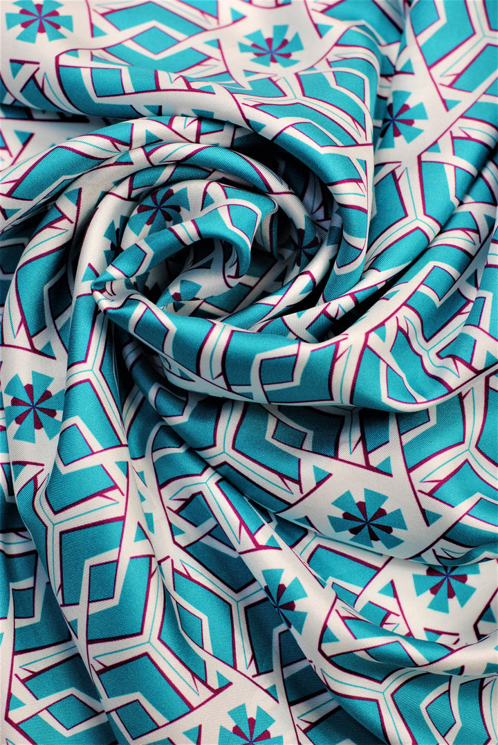 PERPETUUM MOBILE Mandala Designer Silk Scarf – Blue, White, Purple