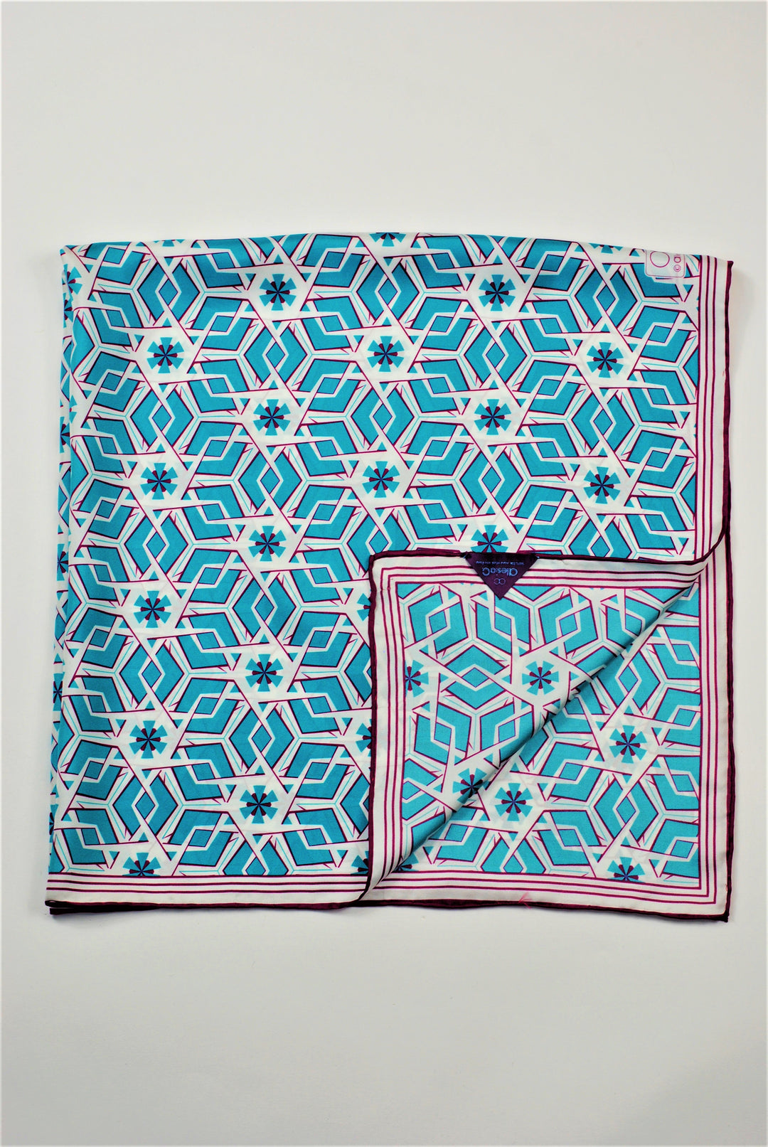 PERPETUUM MOBILE Mandala Designer Silk Scarf – Blue, White, Purple
