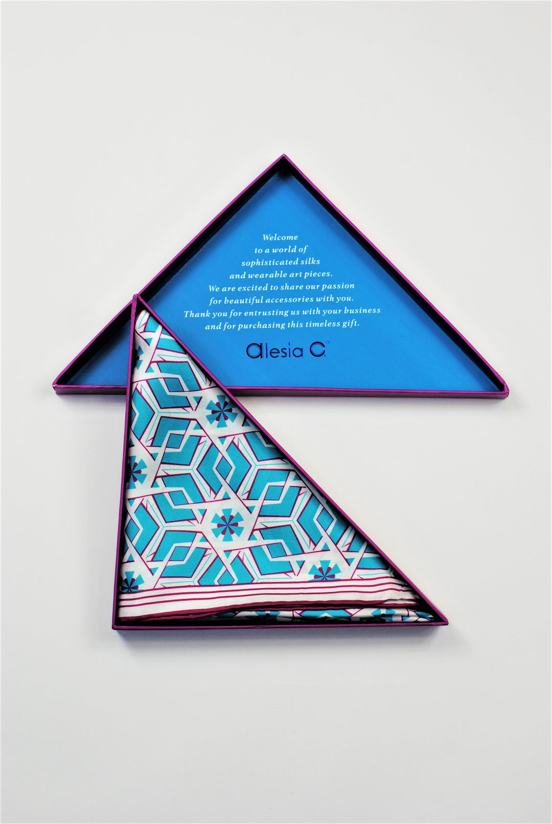 PERPETUUM MOBILE Mandala Designer Silk Scarf – Blue, White, Purple