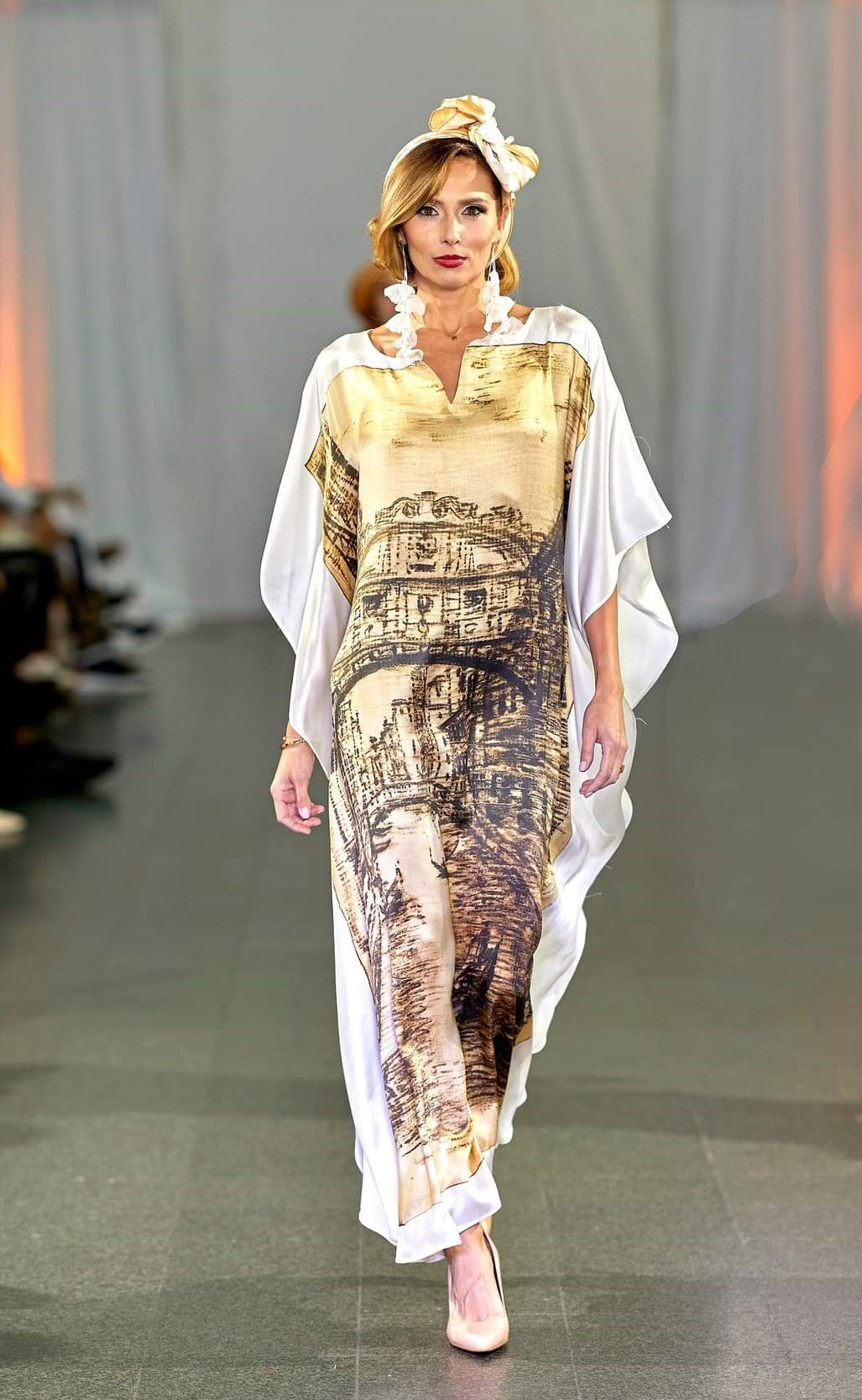 VENICE 100 Silk Maxi Caftan Brown Beige AlesiaC