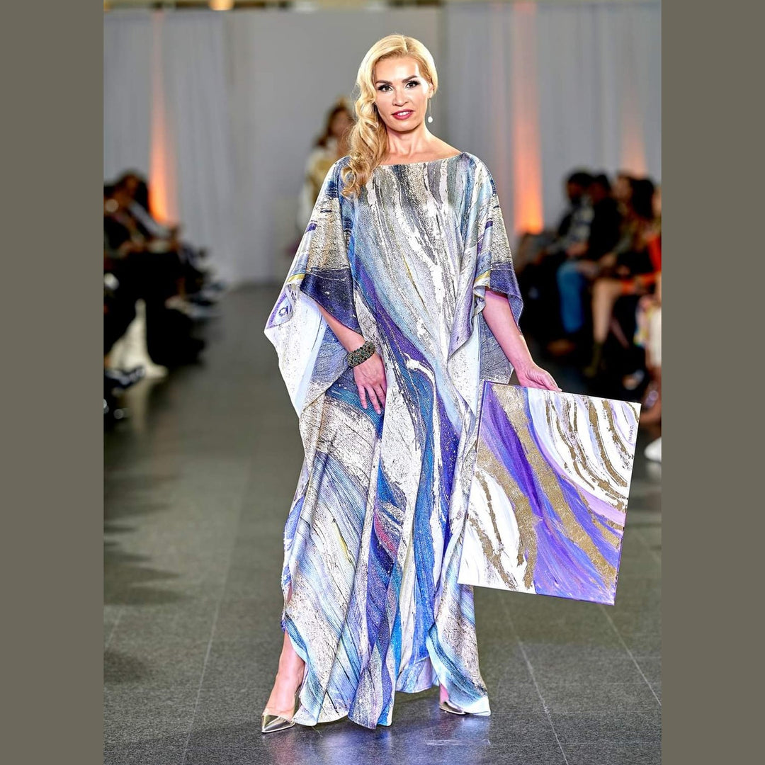 Purple Way Silk Maxi Caftan – Purple/Beige – Reversible Neckline
