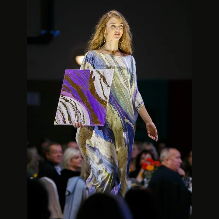 Purple Way Silk Maxi Caftan – Purple/Beige – Reversible Neckline