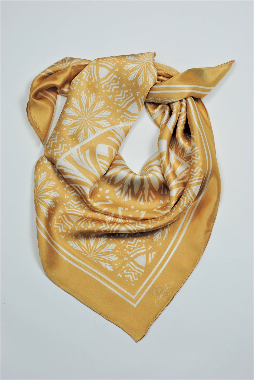 SERENITY Beige White Mandala Silk Scarf by Alesia Chaika