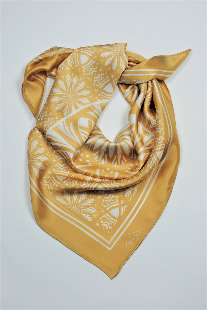 SERENITY Beige White Mandala Silk Scarf by Alesia Chaika