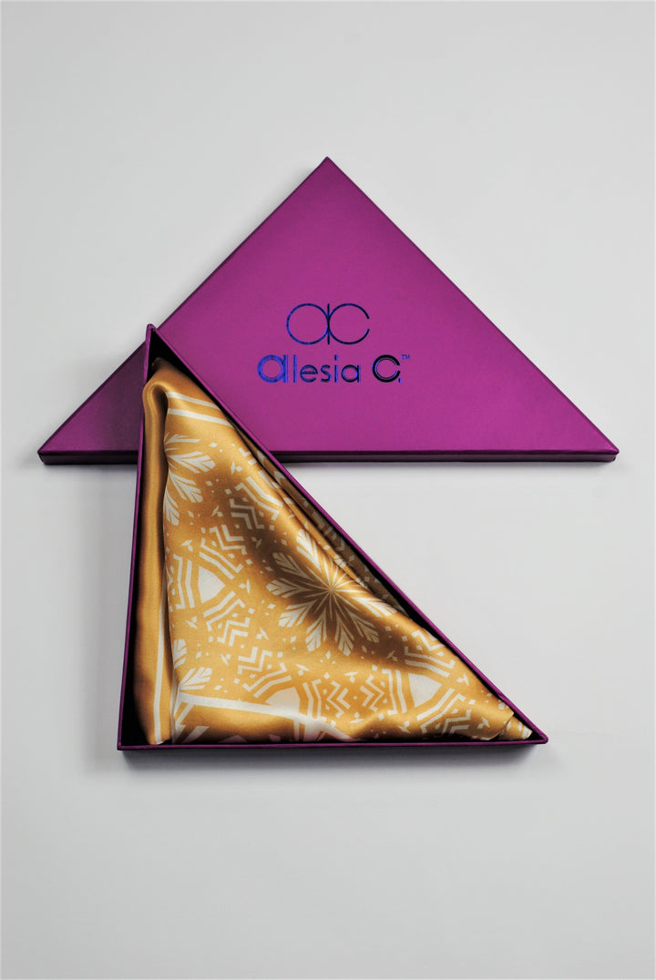 SERENITY Mandala Designer Silk Square Scarf – Beige White – Hand-Rolled Edges – Multiple Sizes