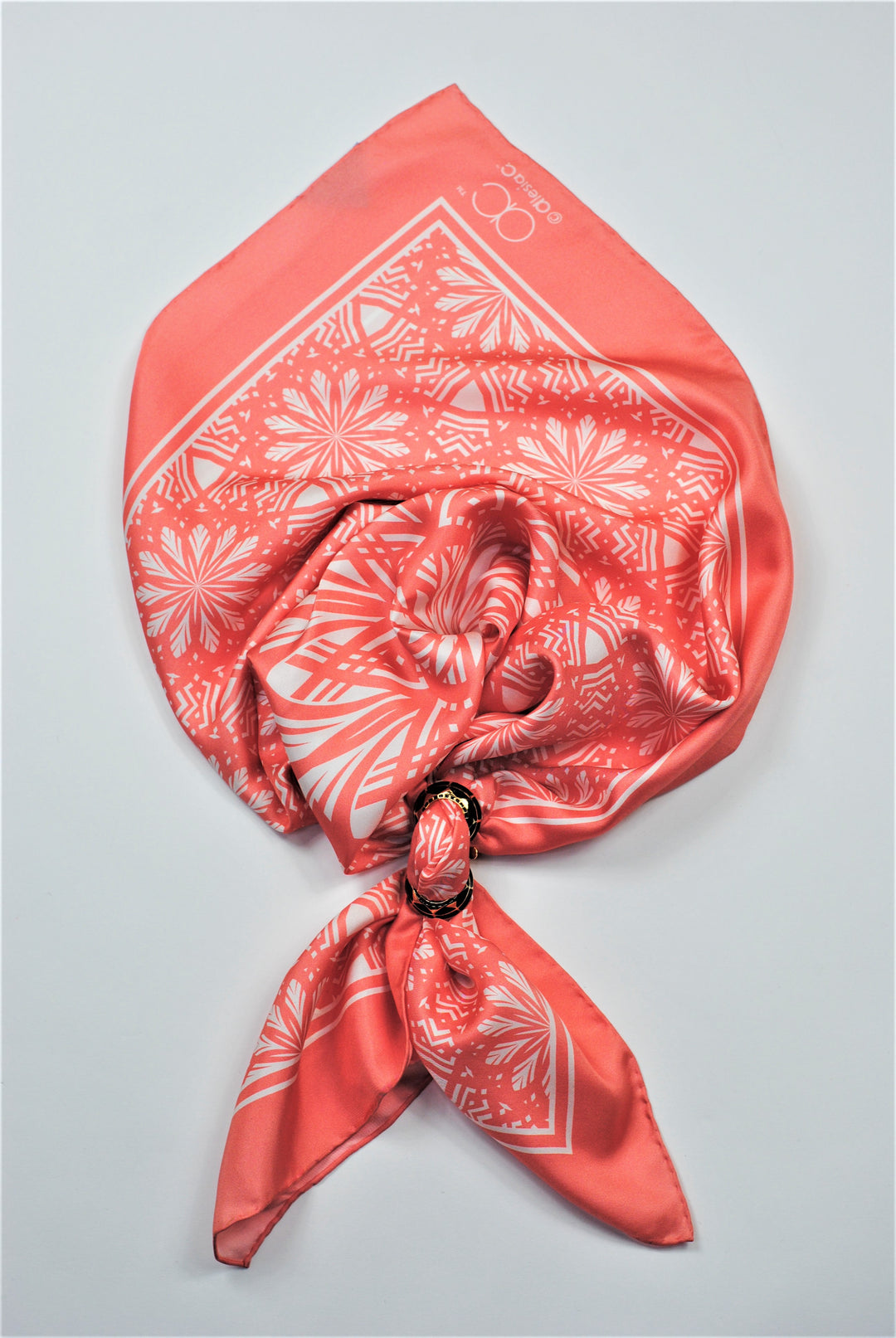 SERENITY Mandala Designer Silk Square Scarf – Peach White – Hand-Rolled Edges – Multiple Sizes