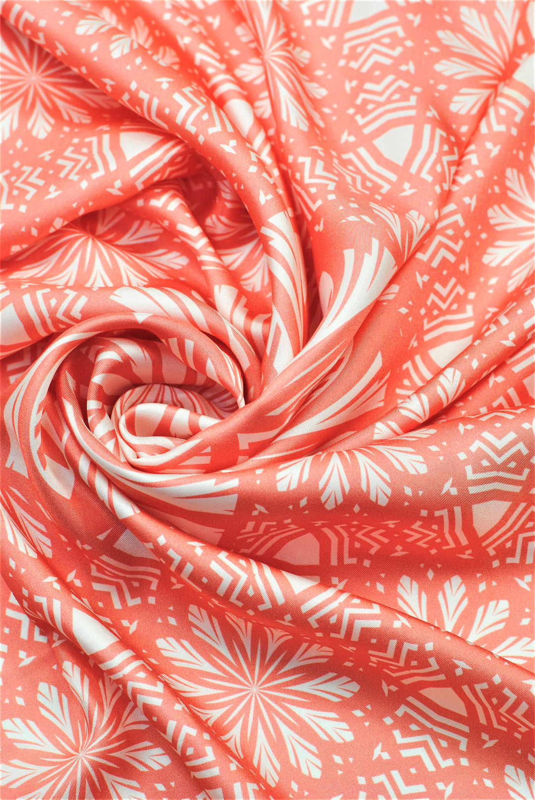 SERENITY Mandala Designer Silk Square Scarf – Peach White – Hand-Rolled Edges – Multiple Sizes