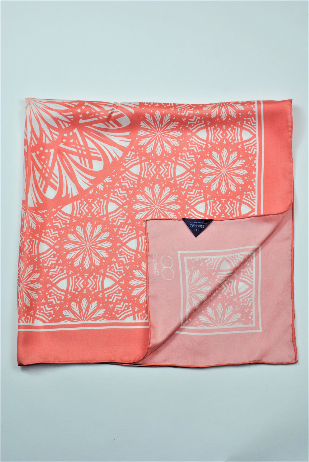 SERENITY Mandala Designer Silk Square Scarf – Peach White – Hand-Rolled Edges – Multiple Sizes