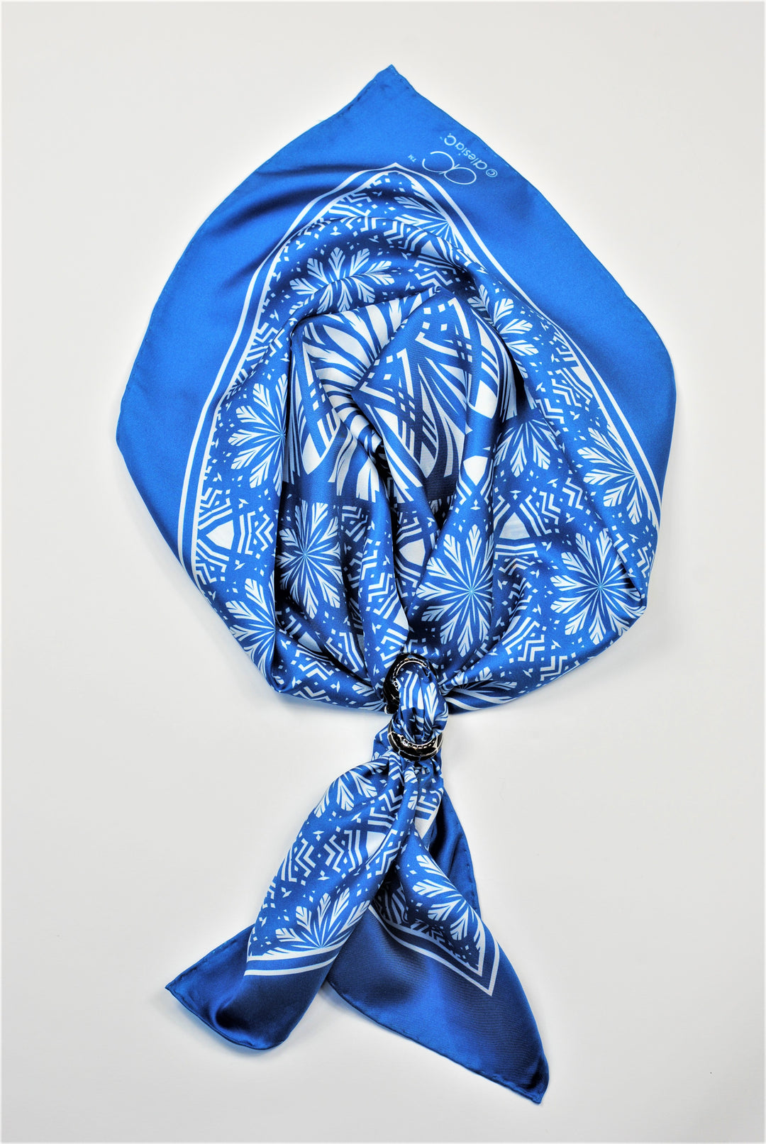 SERENITY Mandala Designer Silk Square Scarf – Blue White – Hand-Rolled Edges – Multiple Sizes