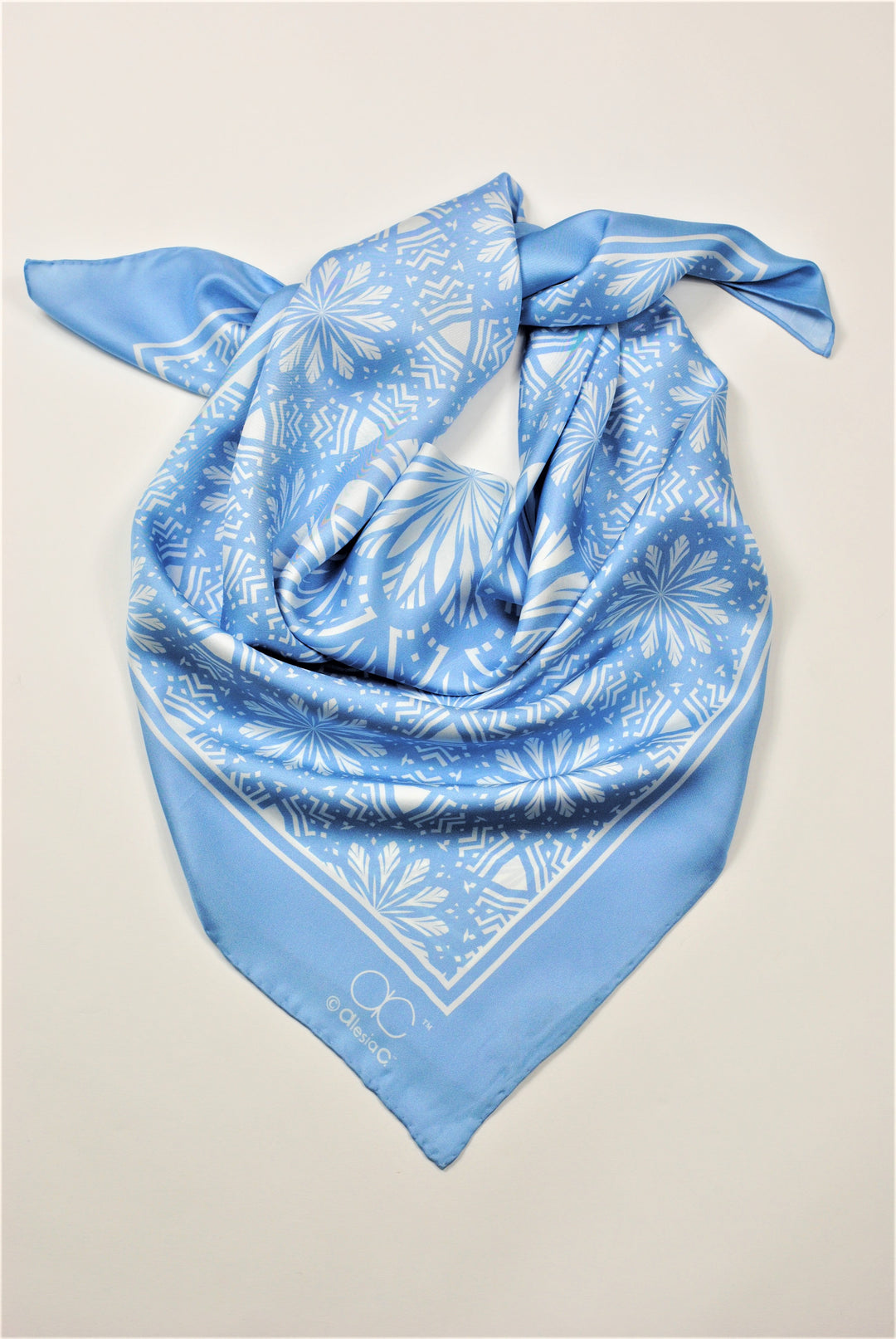 SERENITY Light Blue Mandala Silk Scarf by Alesia Chaika