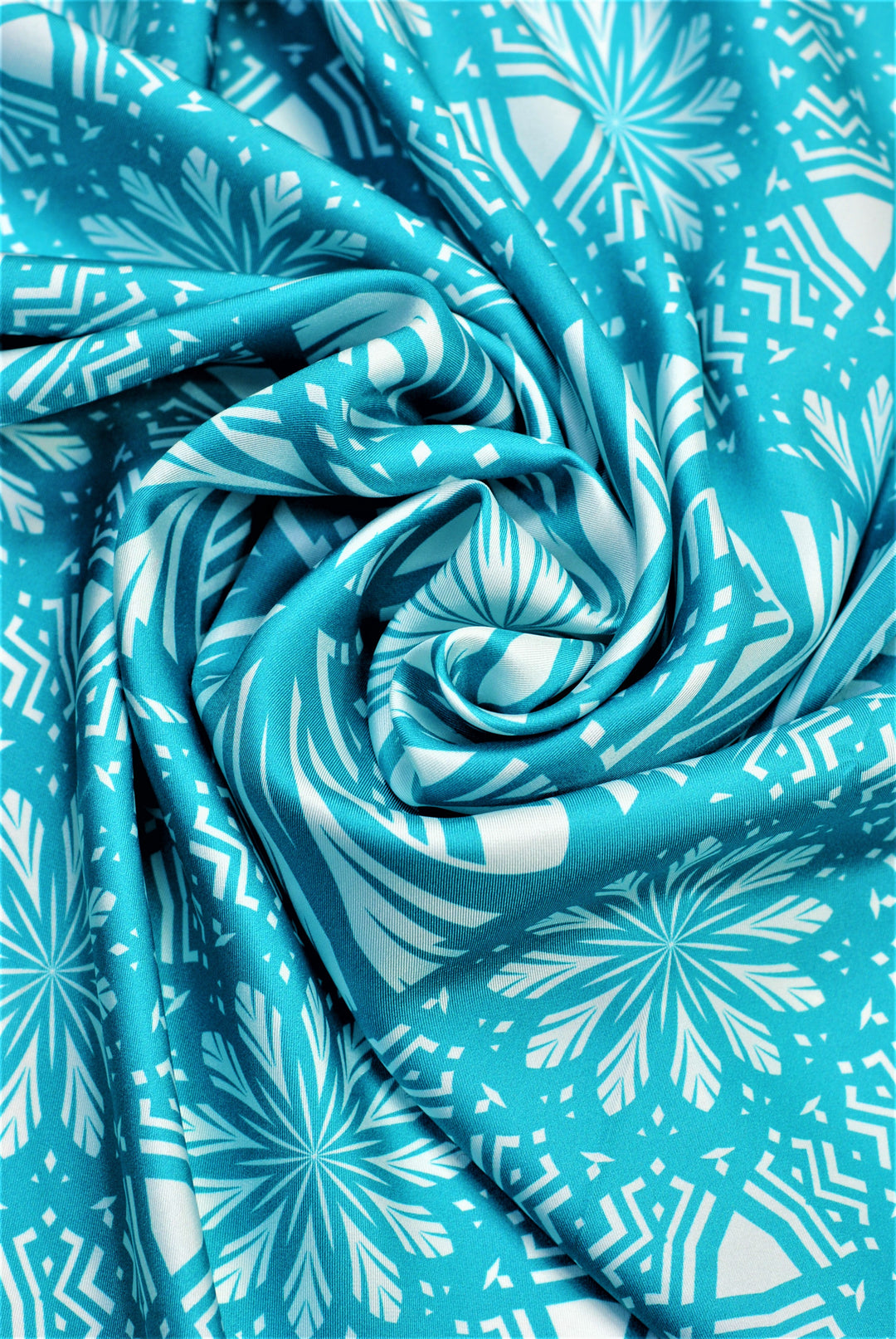 SERENITY Mandala Art Pure Silk Scarf in Turquoise White Alesia C.