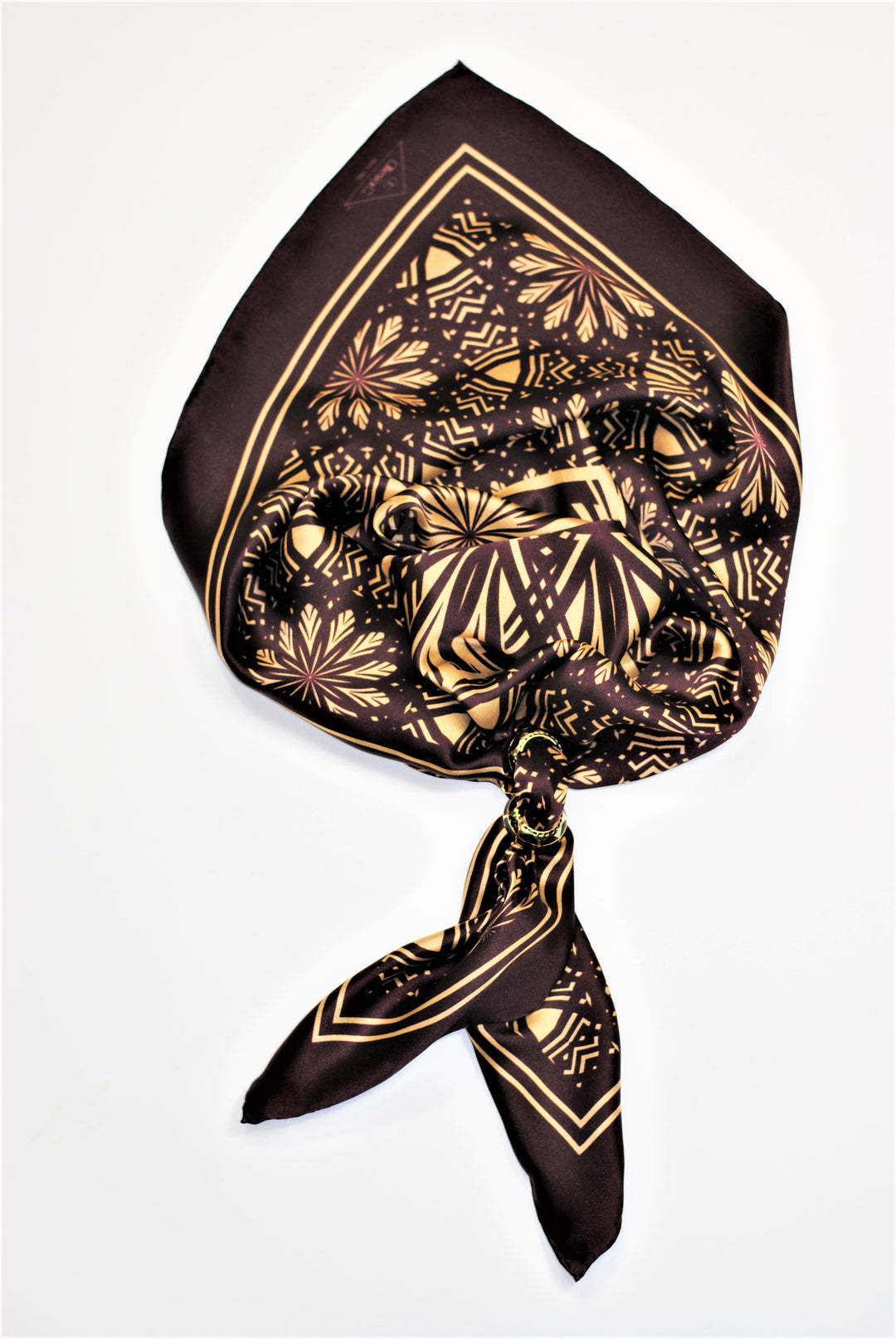 SERENITY Mandala Designer Silk Square Scarf – Brown Beige – Hand-Rolled Edges – Multiple Sizes