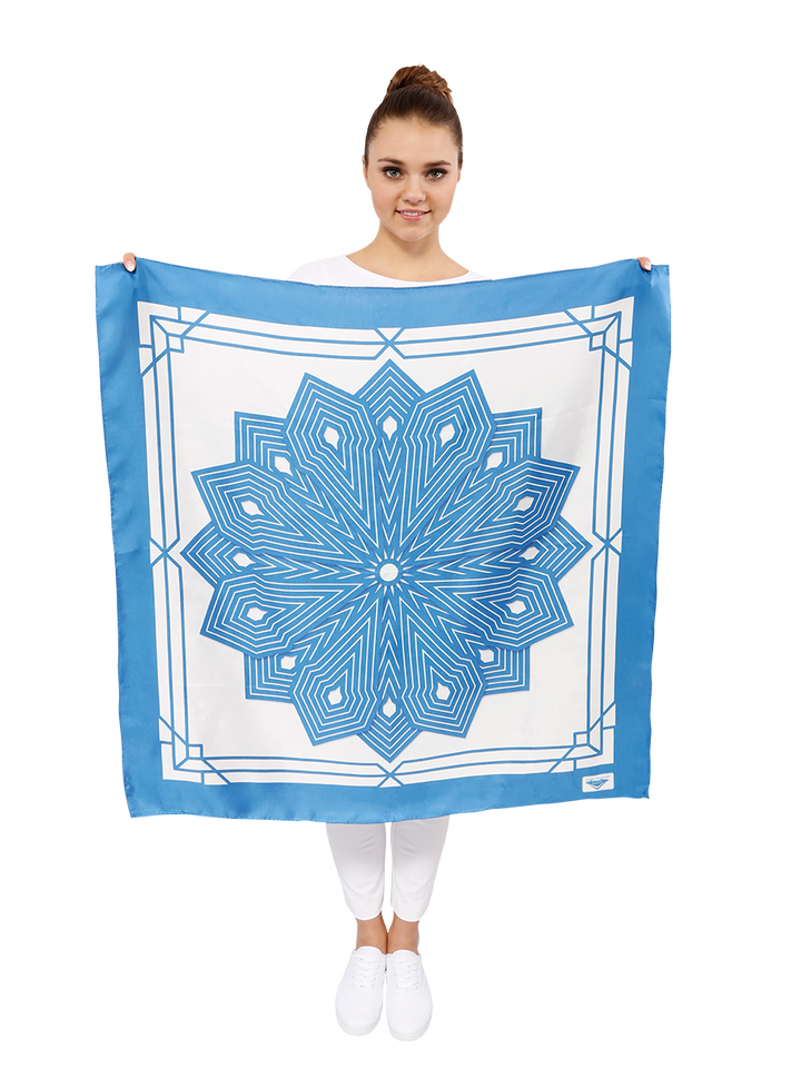 SUMATRA Mandala Silk Square Scarf in Blue and White – Multiple Sizes
