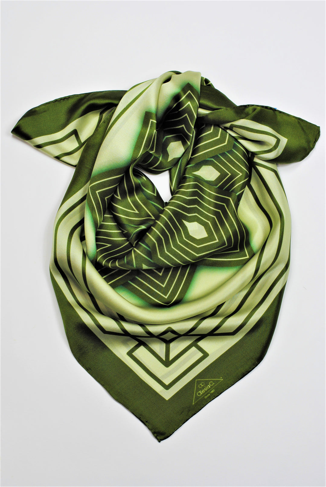 SUMATRA Mandala Silk Scarf in Olive and Sage by Alesia Chaika
