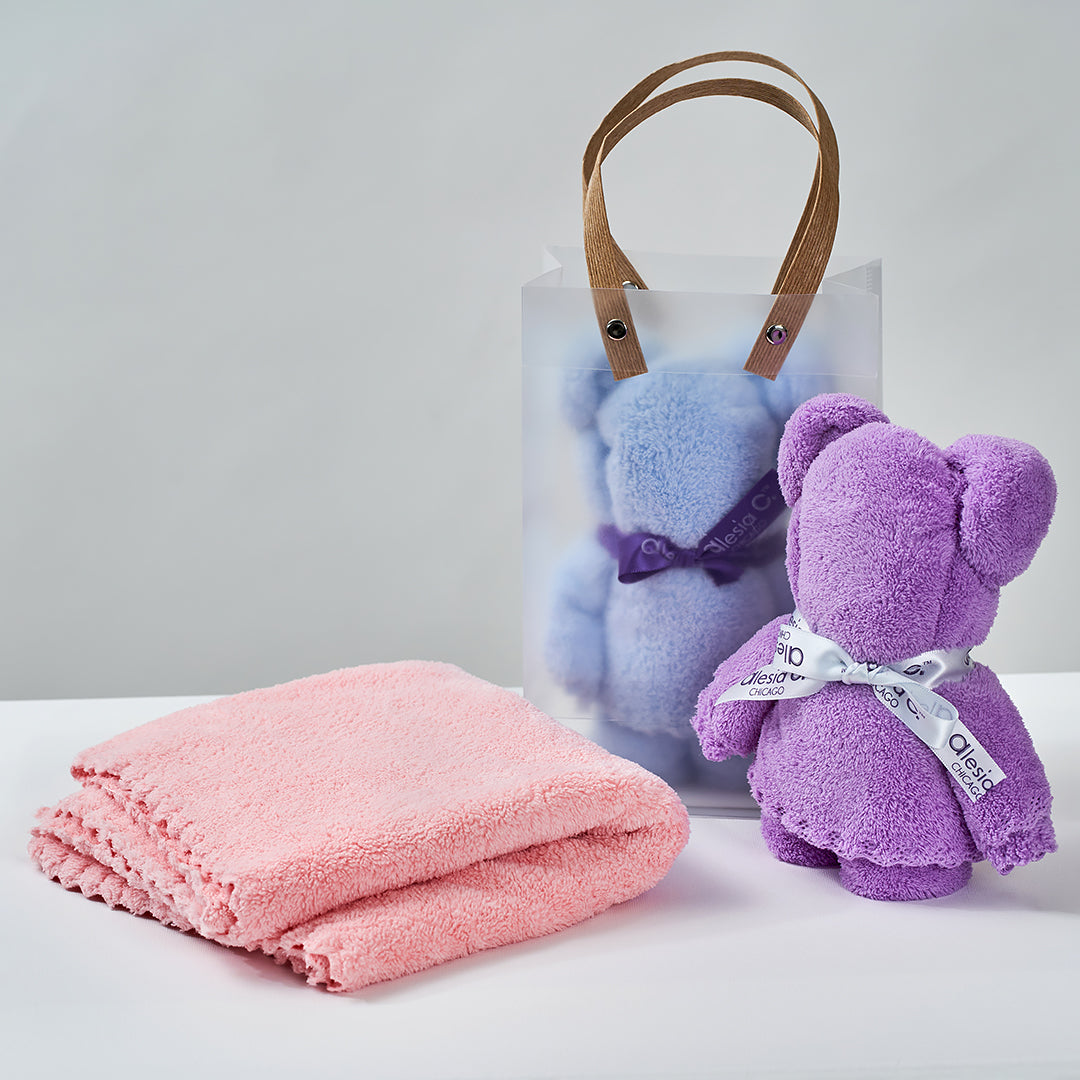 Teddy Bear Luxury Face Towel by Alesi Chaika With Custom Ribbon