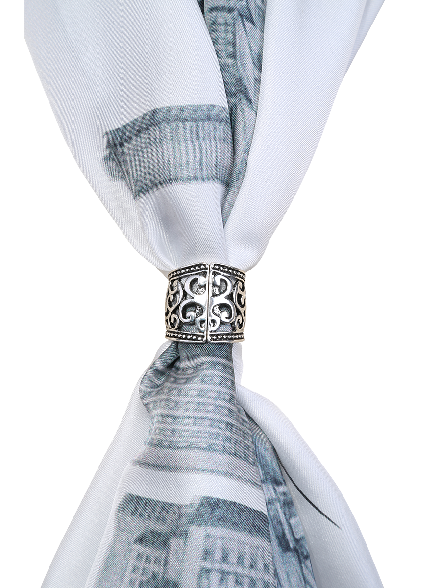 Vintage Magnet Filigree Scarf Charm Ring – Antique Silver with Magnetic Closure
