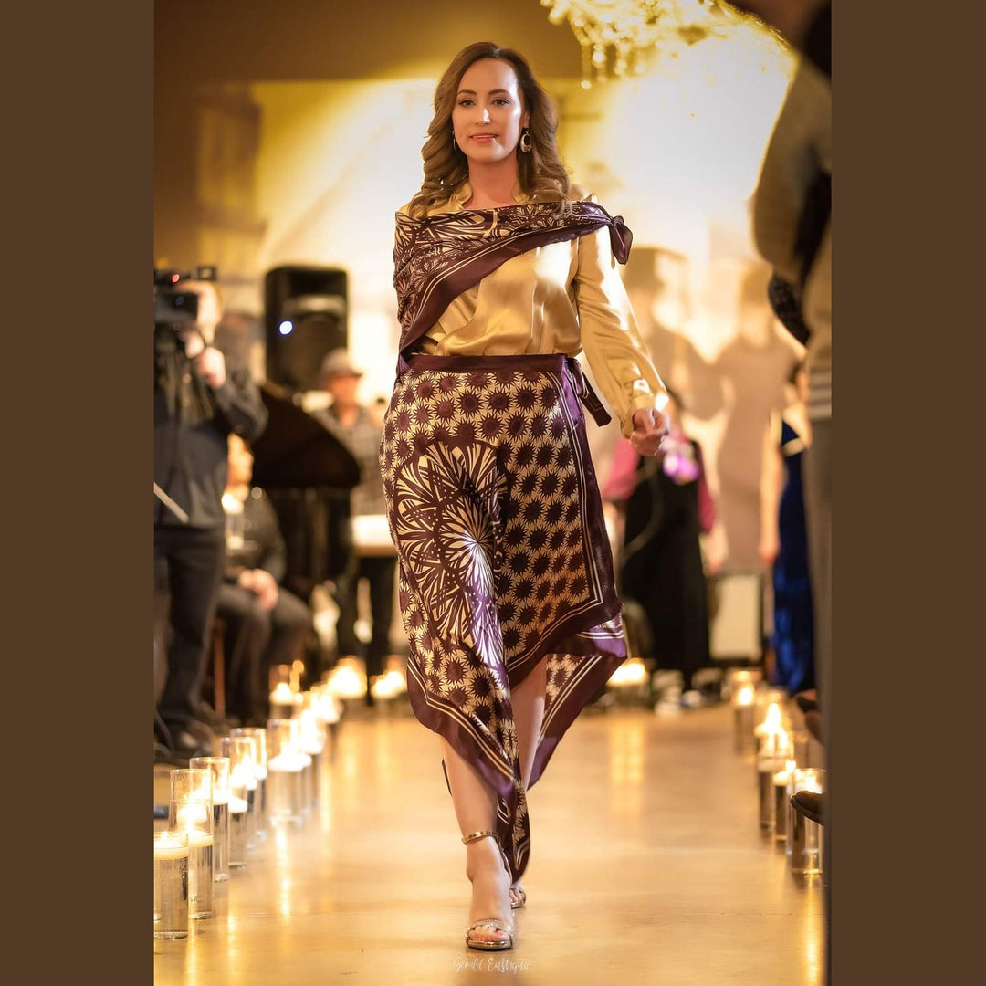 Wisdom Mandala Silk Asymmetrical Wrap Skirt – Brown/Beige
