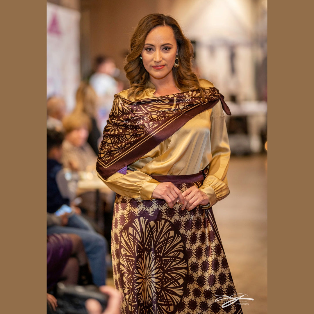 Wisdom Mandala Silk Asymmetrical Wrap Skirt – Brown/Beige