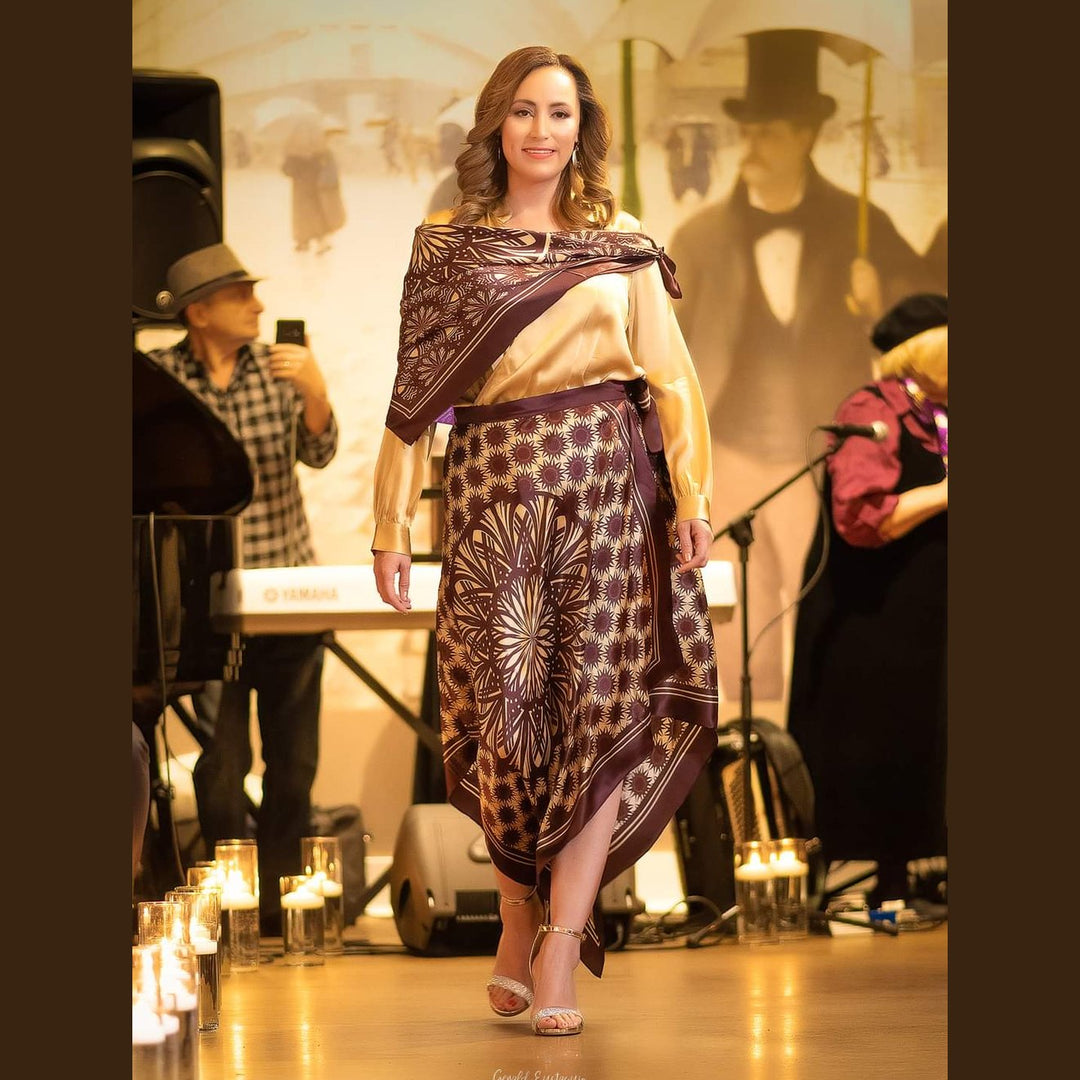 Wisdom Mandala Silk Asymmetrical Wrap Skirt – Brown/Beige
