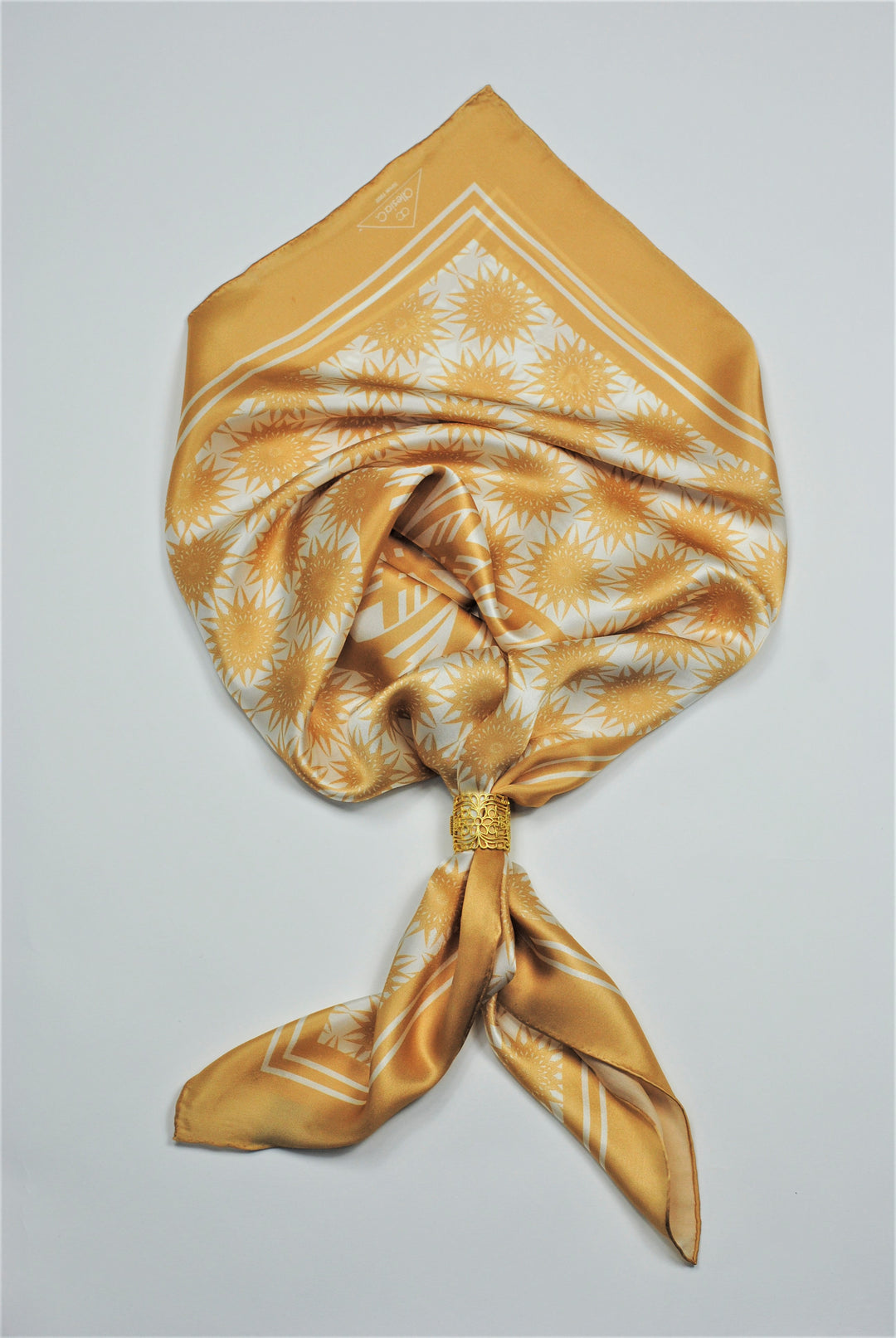 WISDOM Mandala Silk Square Scarf in Beige White – Multiple Sizes by Alesia Chaika