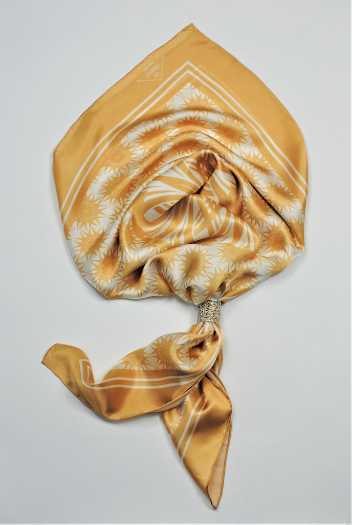 WISDOM Mandala Silk Square Scarf in Beige White – Multiple Sizes by Alesia Chaika