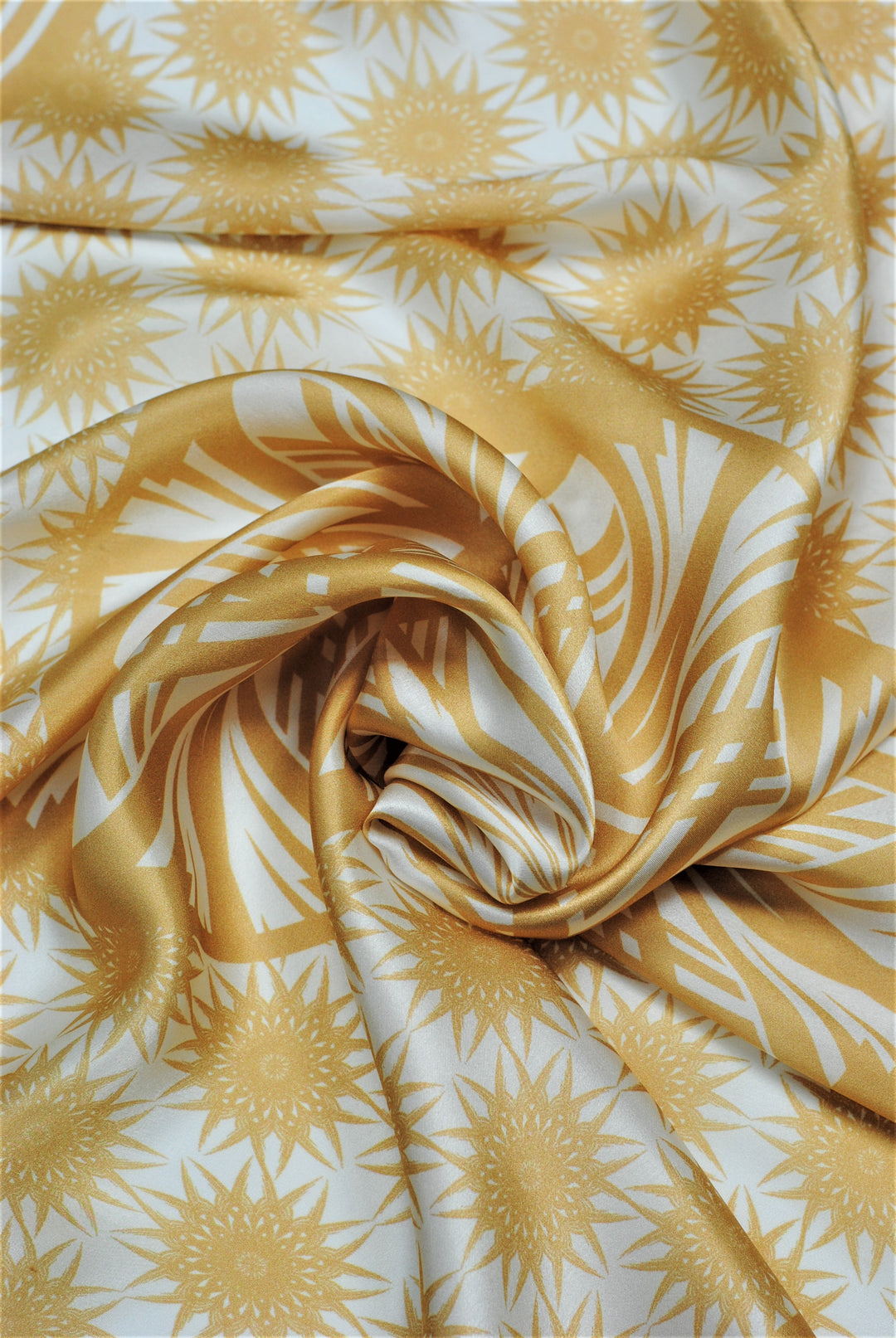 WISDOM Mandala Silk Square Scarf in Beige White – Multiple Sizes by Alesia Chaika