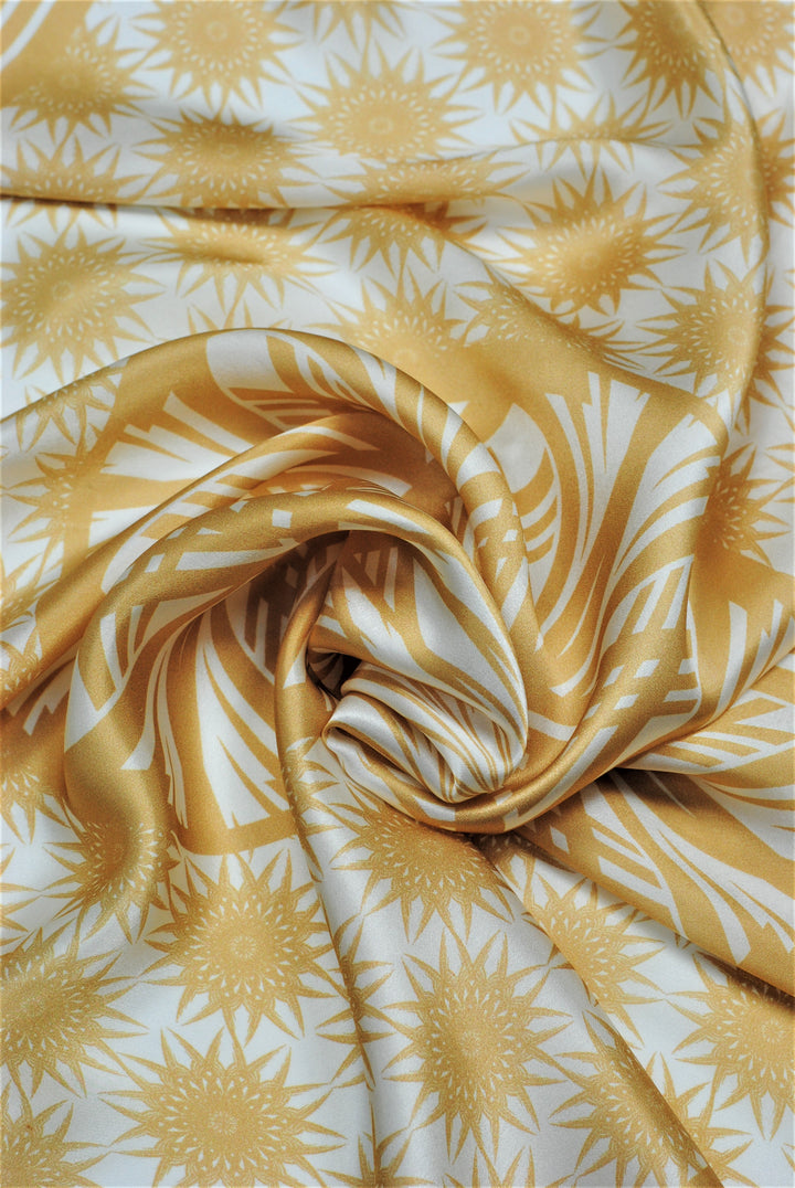 WISDOM Mandala Silk Square Scarf in Beige White – Multiple Sizes by Alesia Chaika
