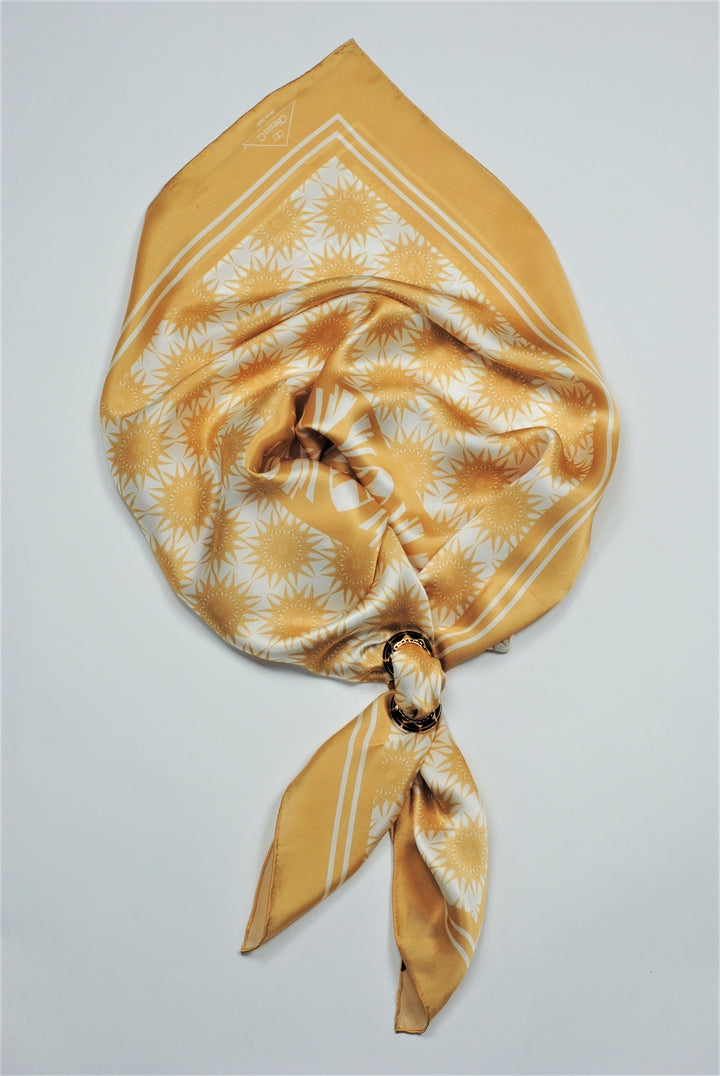 WISDOM Mandala Silk Square Scarf in Beige White – Multiple Sizes by Alesia Chaika