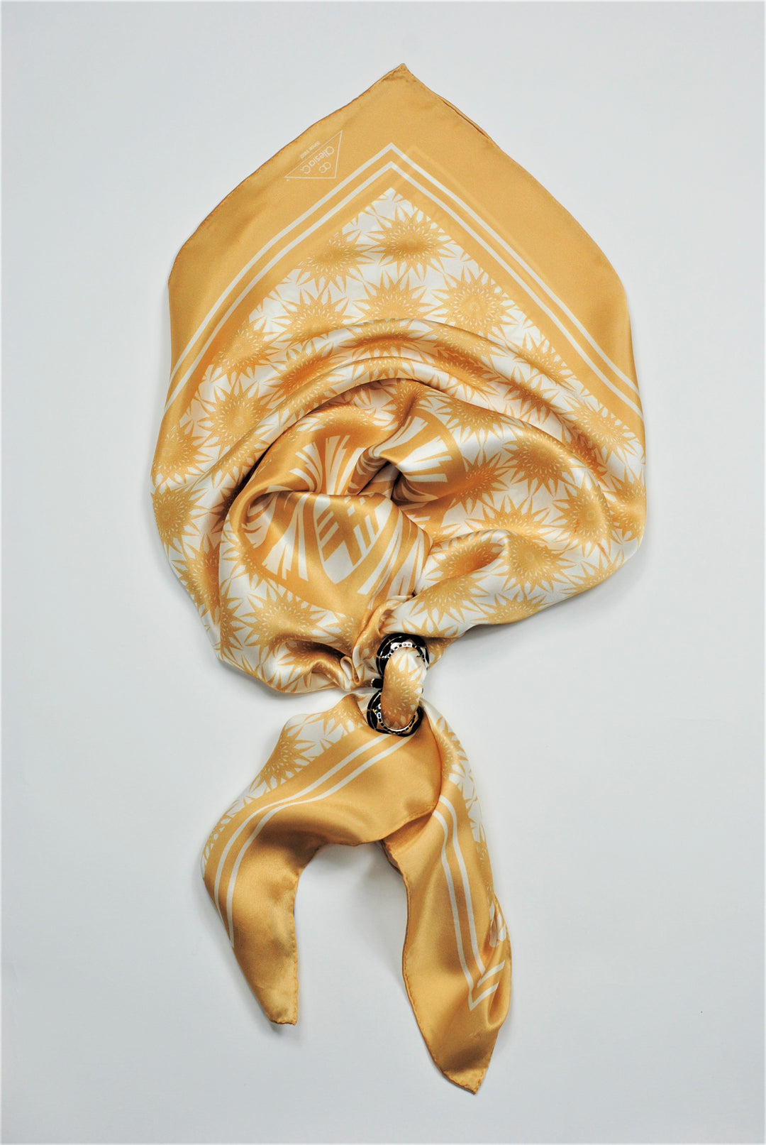 WISDOM Mandala Silk Square Scarf in Beige White – Multiple Sizes by Alesia Chaika