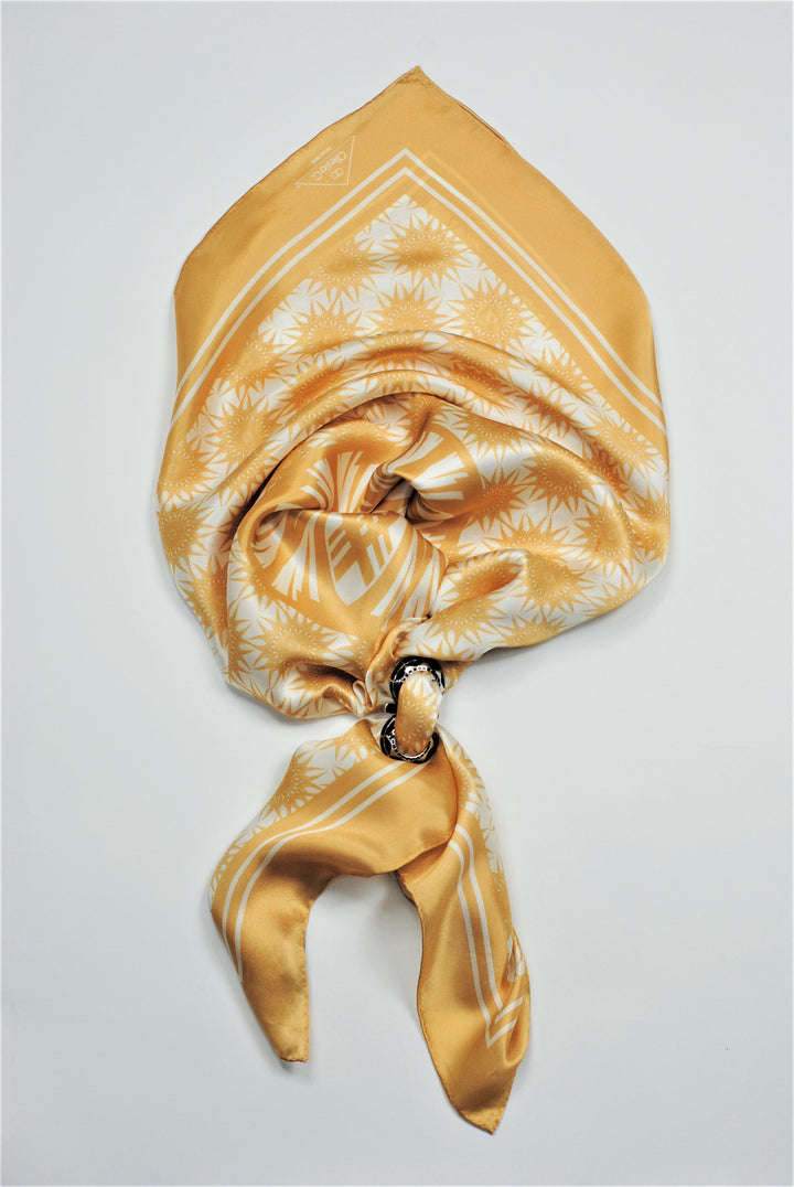 WISDOM Mandala Silk Square Scarf in Beige White – Multiple Sizes by Alesia Chaika