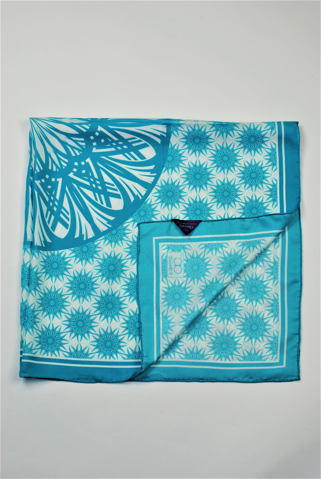 WISDOM Mandala Silk Square Scarf in Turquoise White – Multiple Sizes by Alesia Chaika