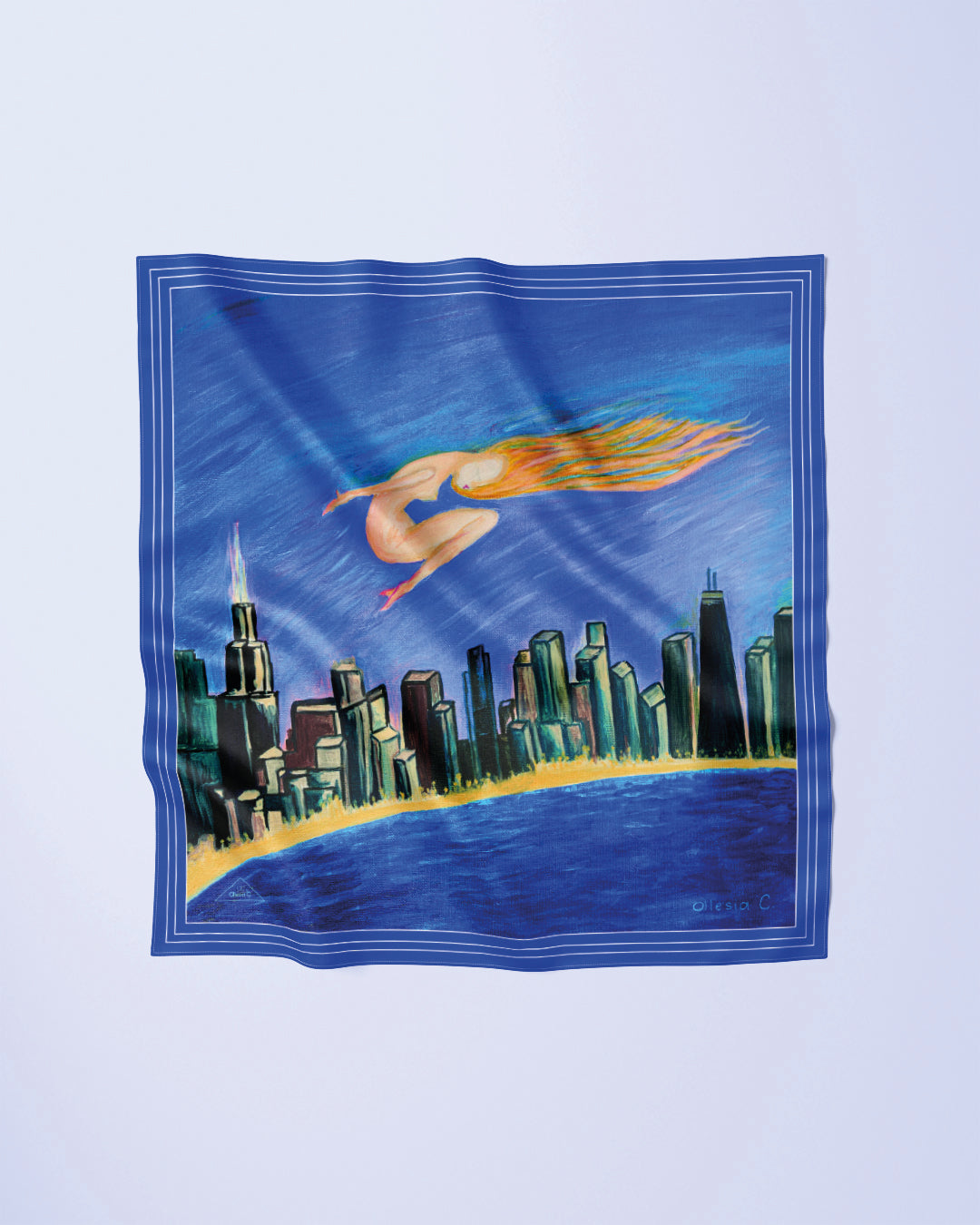 Midnight Muse — A Dream in Flight Above the City of Lights A Luxury Silk Scarf by Chicago Artist & Fashion Designer Alesia Chaika