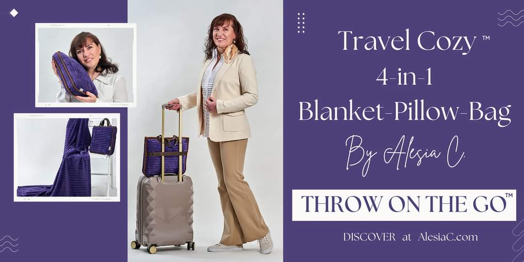 Luxury Travel Cozy 4-in-1 Blanket Pillow Bag by Alesia Chaika in Cream Velour