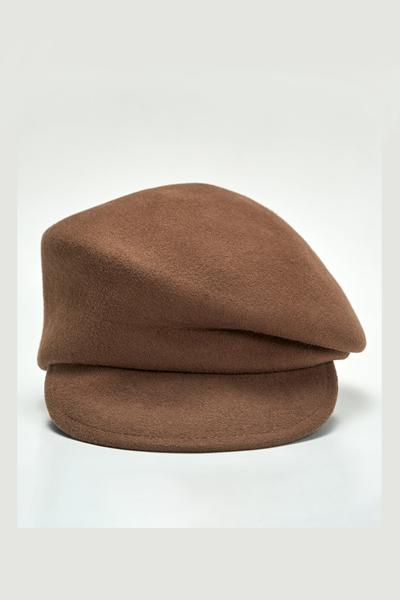 Mocha Mousse Felted Virgin Wool Elegant Visor Beret with Visor by Luxury Designer Alesia Chaika AlesiaC.com