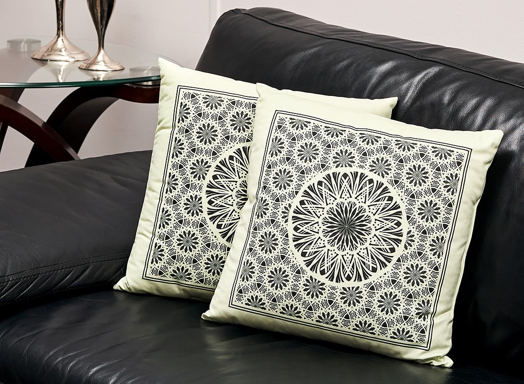 Alesia Chaika Serenity Mandala Decorative Throw Pillows in Sage Black