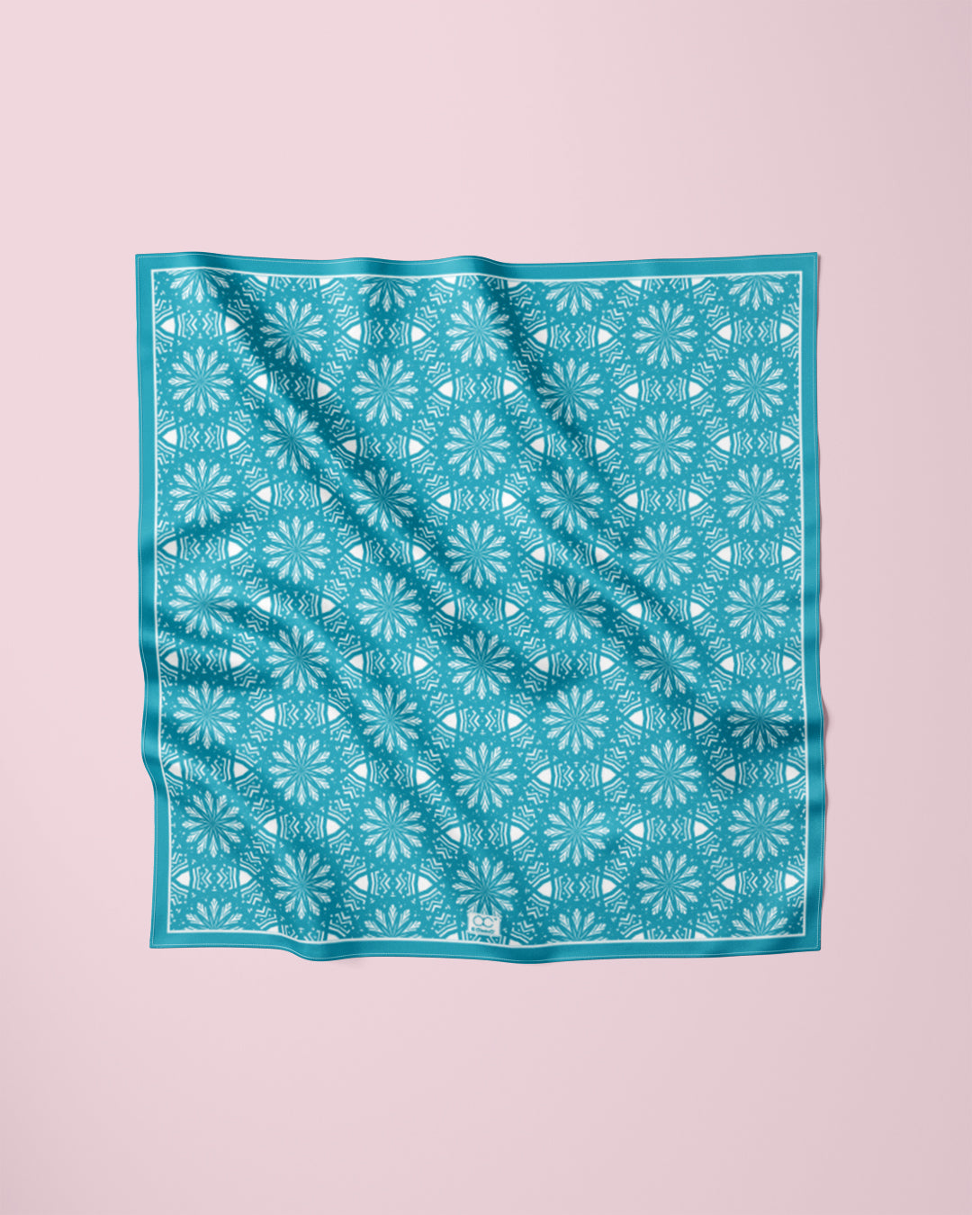ASTER Mandala Pure Silk Square Scarf in Turquoise White by Alesia Chaika