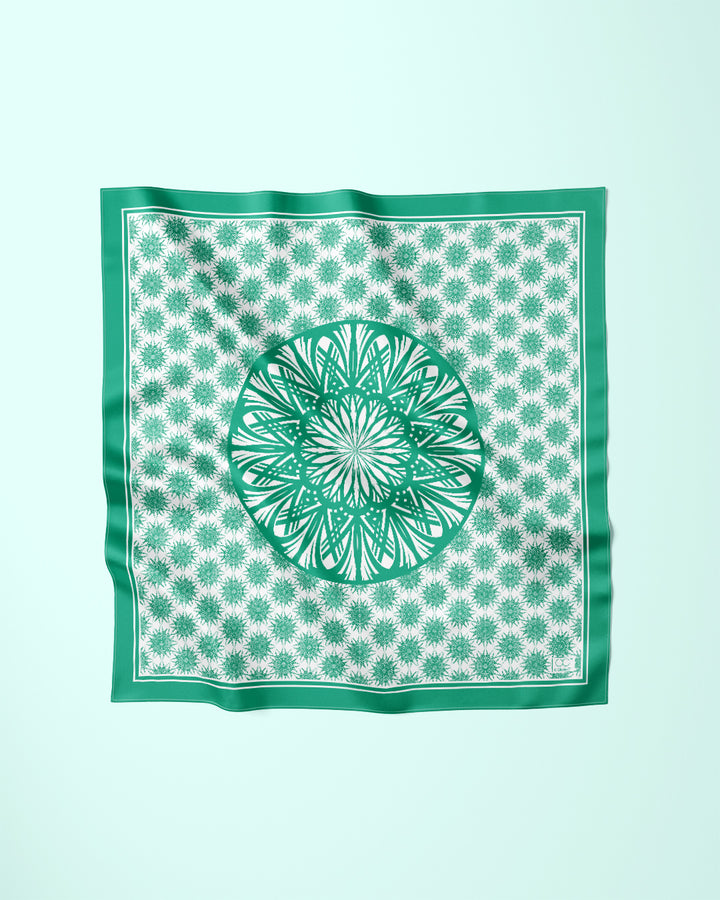 Green White WISDOM Mandala Silk Pocket Square Alesia Chaika