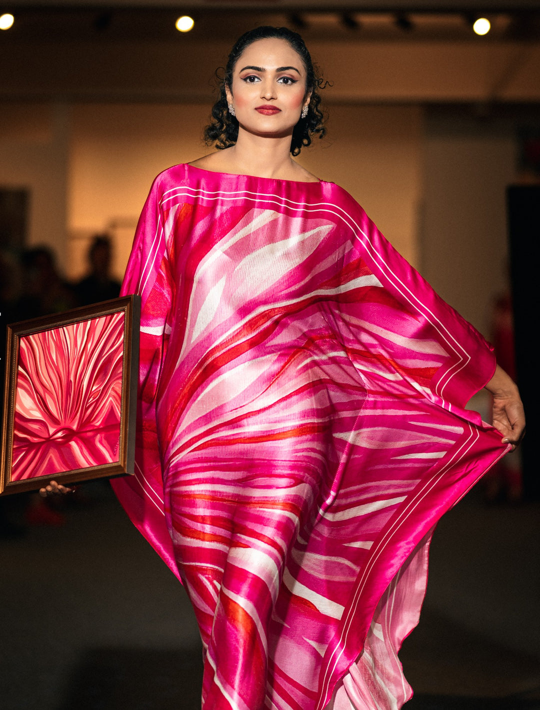 Pink Love Silk Maxi Caftan – Mulberry Silk – Boat or V-Neckline