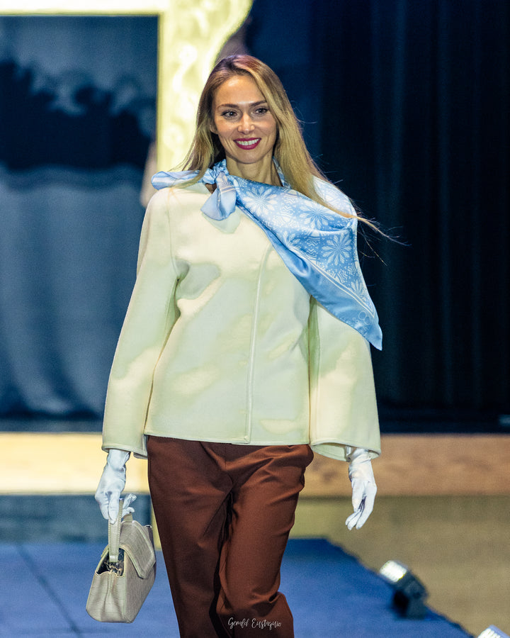 SERENITY Mandala Designer Silk Square Scarf – Light Blue – Hand-Rolled Edges – Multiple Sizes